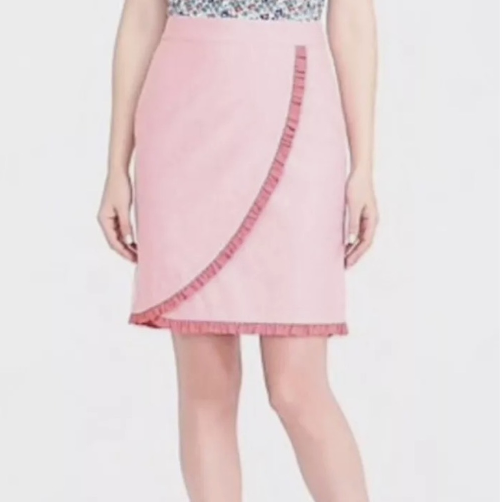 J Crew Women’s Oxford Cotton Ruffle Trim Wrap Skirt Size 6 Nantucket Red